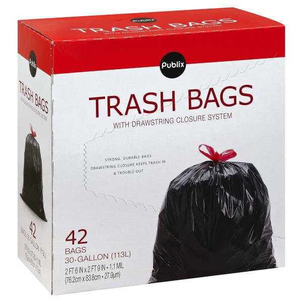 Publix Trash Bags, Drawstring, 30-Gallon 1/42 bag